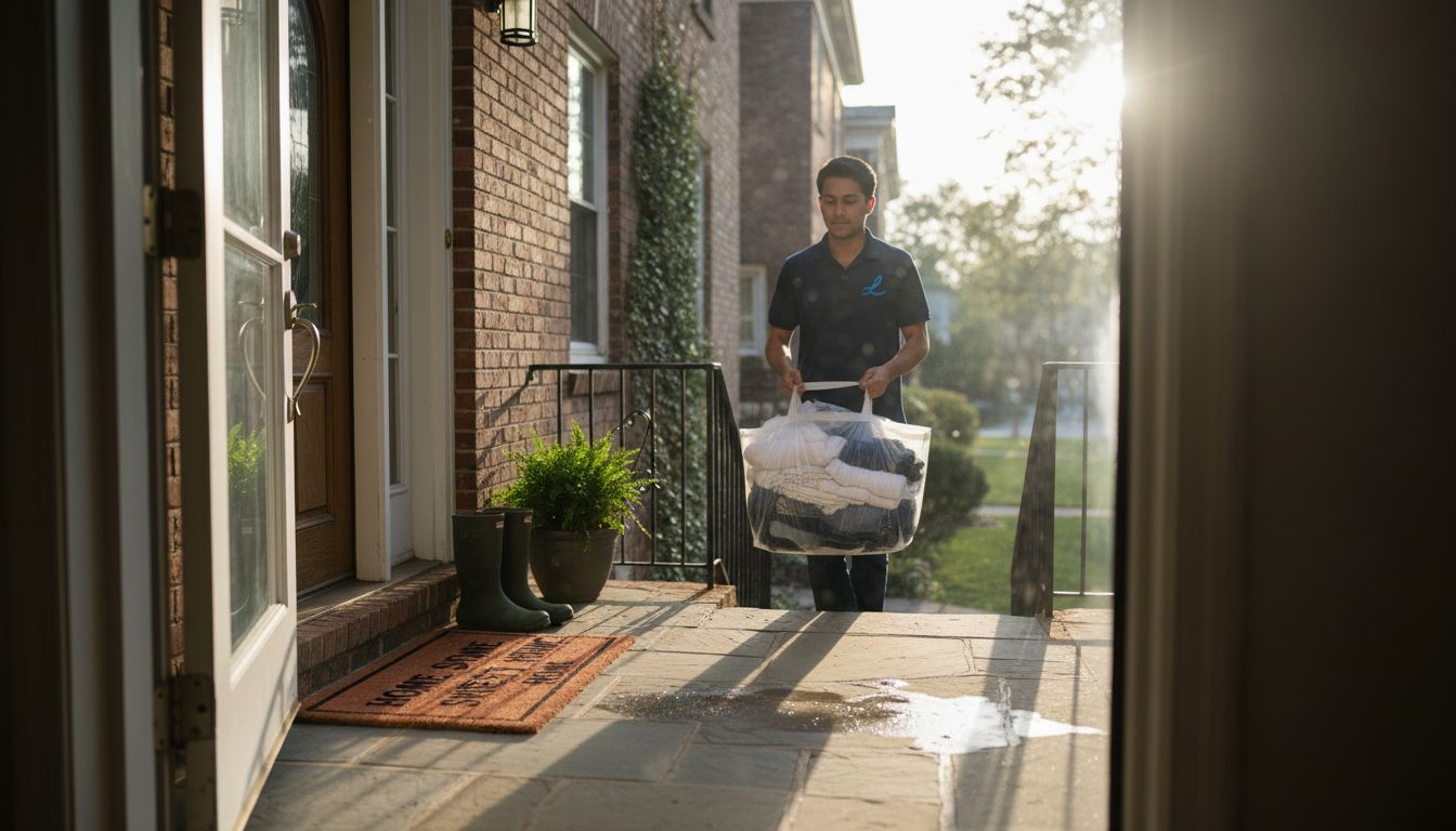 Laundry service delivery at family doorstep