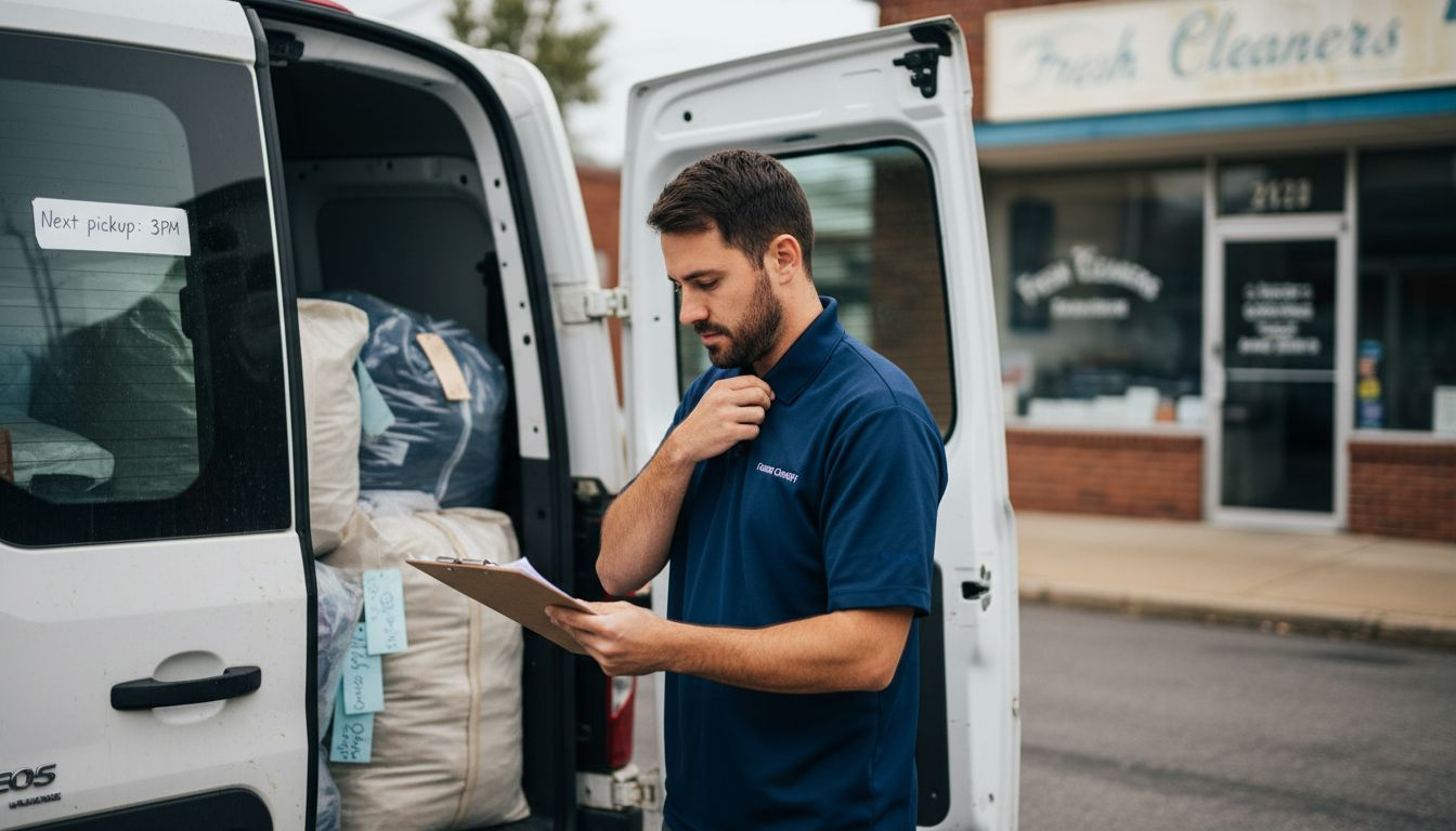 Laundry driver delivering garments in van