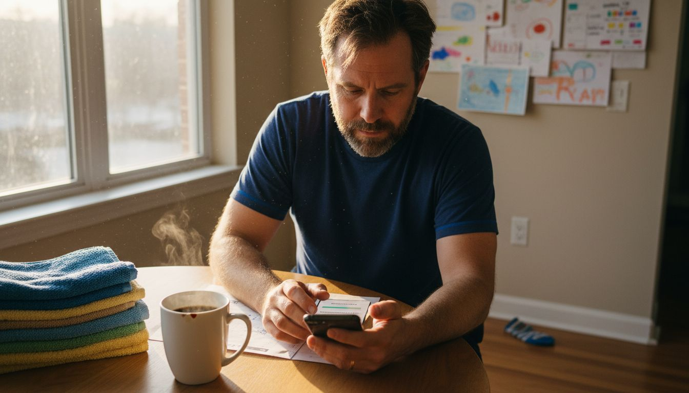 Parent using smartphone to track laundry order