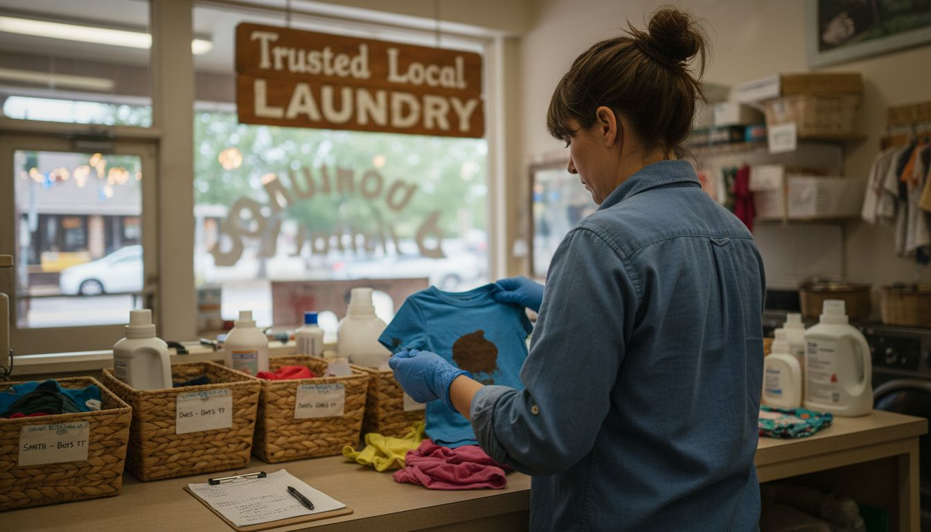 Laundry worker sorting children’s clothing