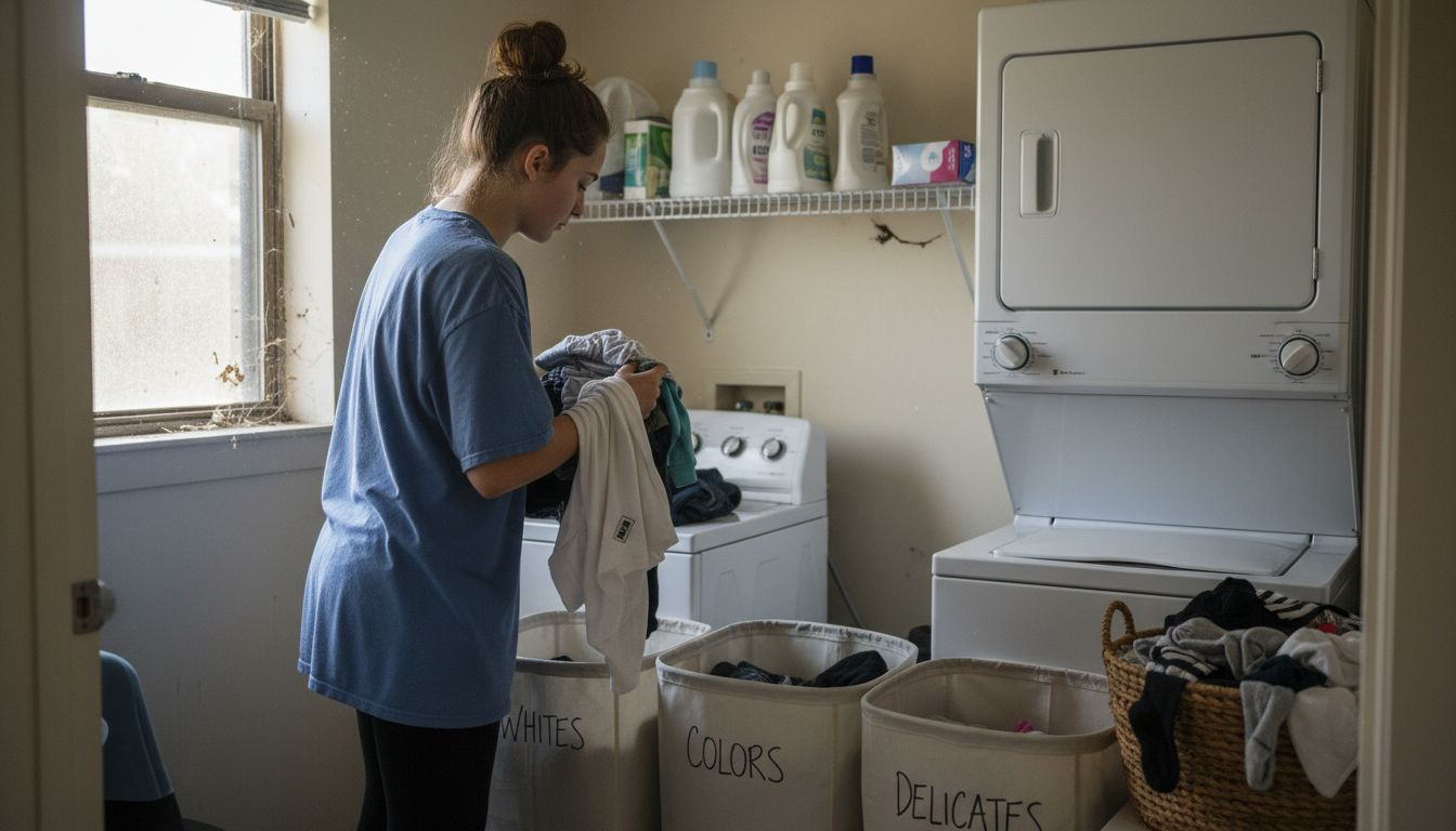 Laundry sorting in Arlington apartment