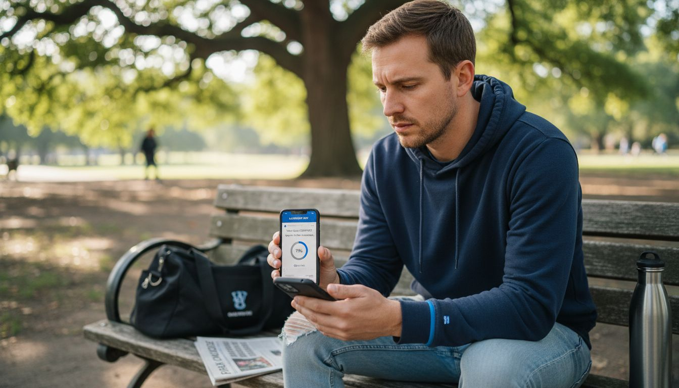 Man reviews laundry tracking app notification outside