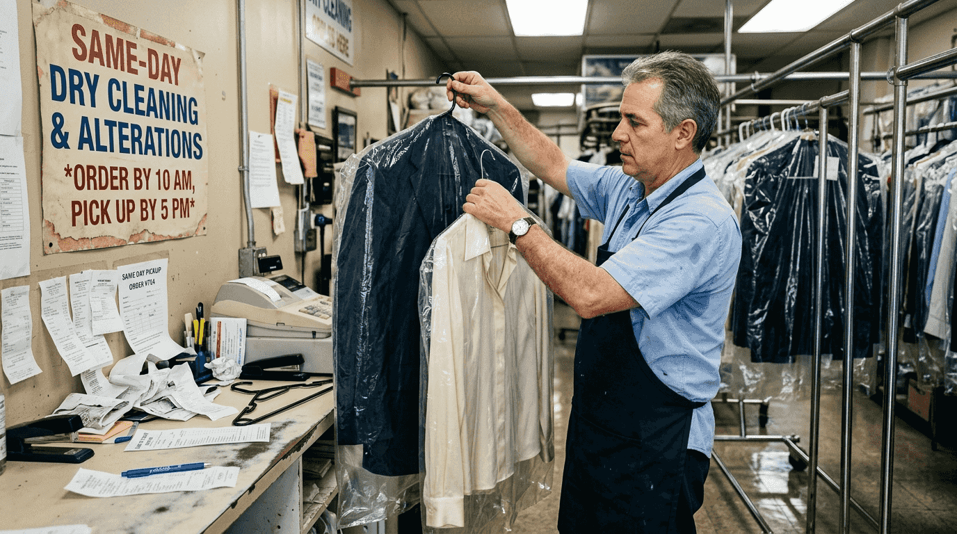 Dry cleaner handling wool and silk clothes