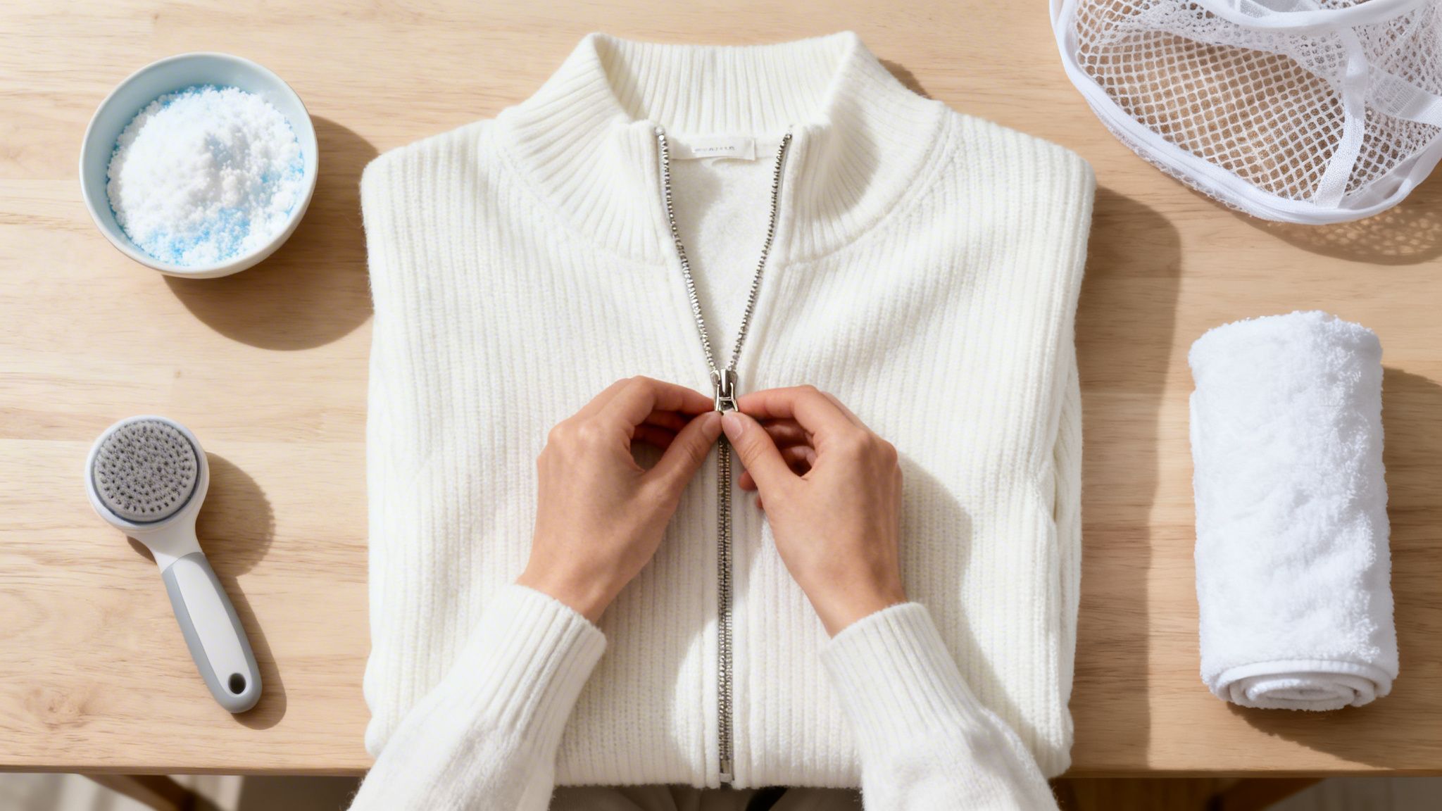 Keep Your Zip Up White Sweater Pristine