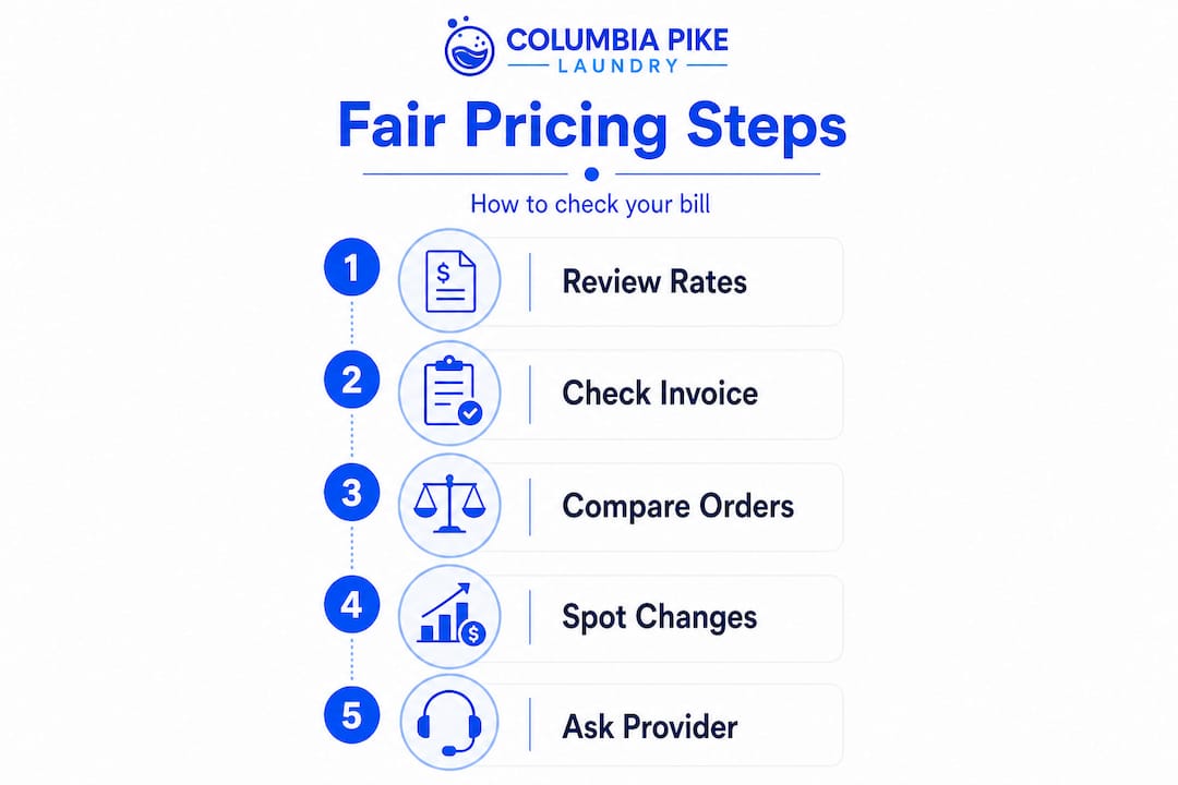 Infographic with steps to verify laundry pricing fairness
