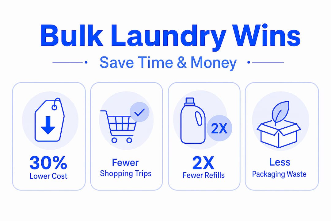 Infographic with savings, convenience, and eco laundry statistics