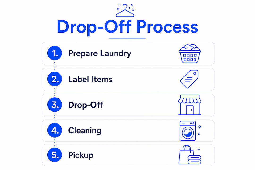 Infographic showing step-by-step drop-off laundry process