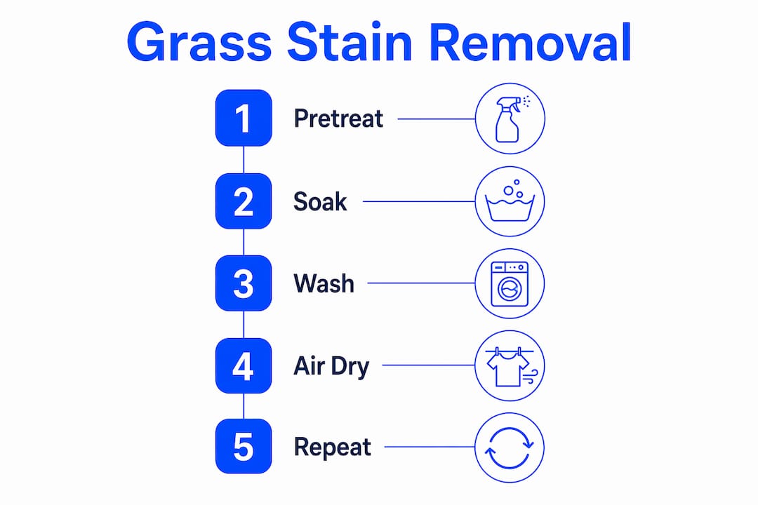 Infographic illustrating steps to remove grass stains