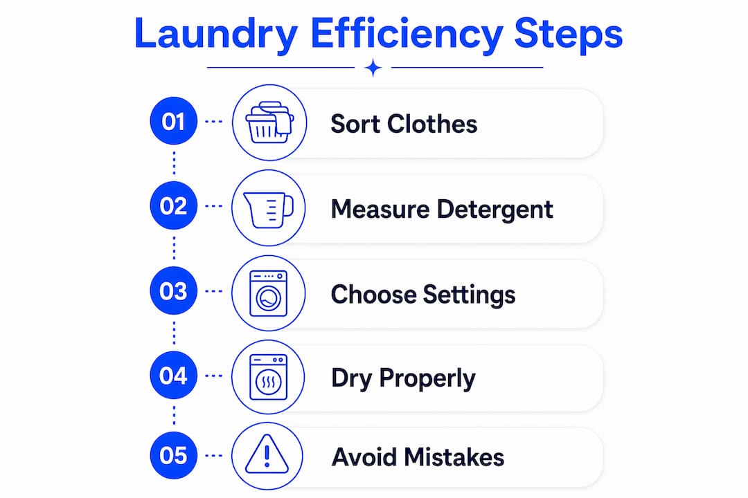Infographic showing key laundry efficiency steps