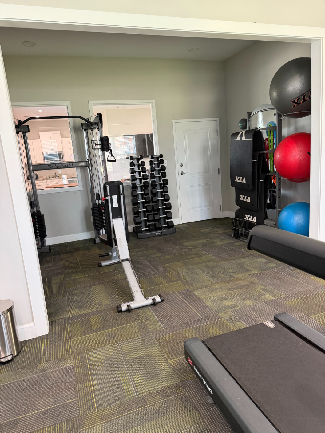 Fitness center with treadmills and yoga balls