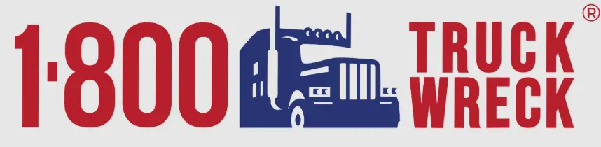 Commercial logo for 1-800-TRUCK-WRECK, featuring a bold red and blue design with the phone number and a semi-truck graphic.