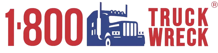 Commercial logo for 1-800-TRUCK-WRECK, featuring a bold red and blue design with the phone number and a semi-truck graphic.