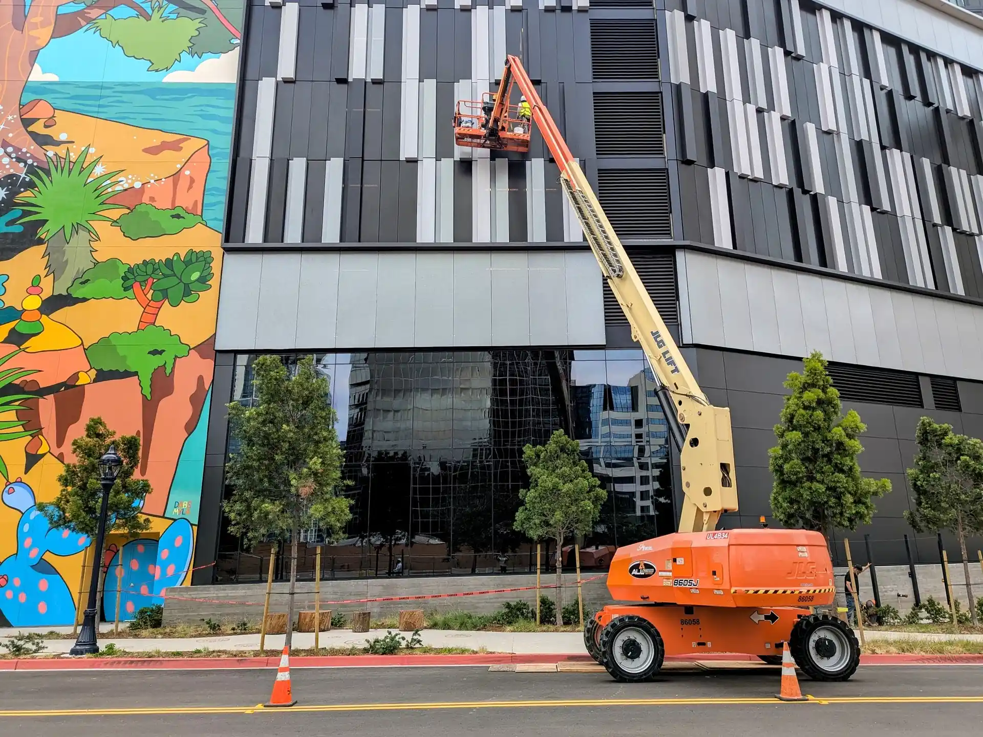 Boom lift construction in downtown San Diego.