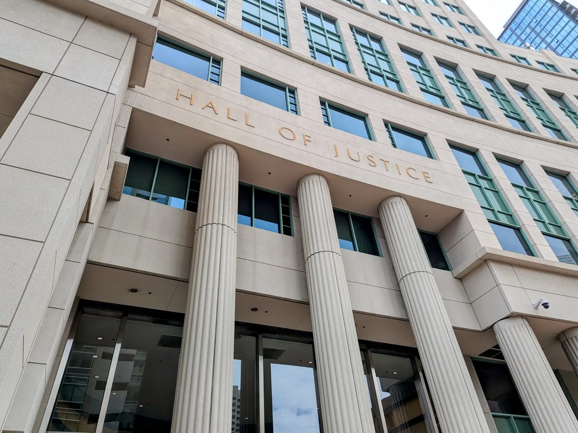 San Diego Hall of Justice courthouse entrance.