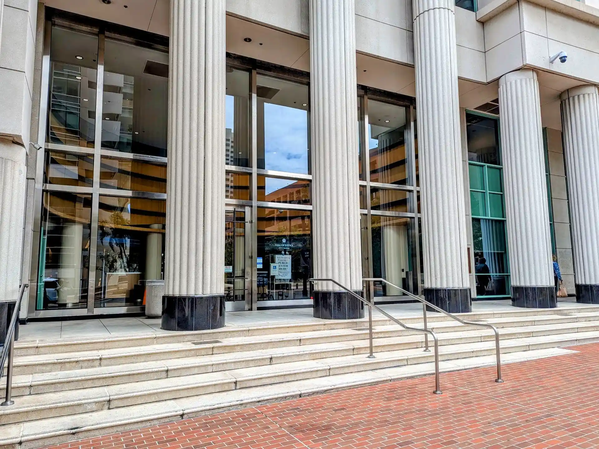 San Diego Hall of Justice Superior Court courthouse entrance located downtown.