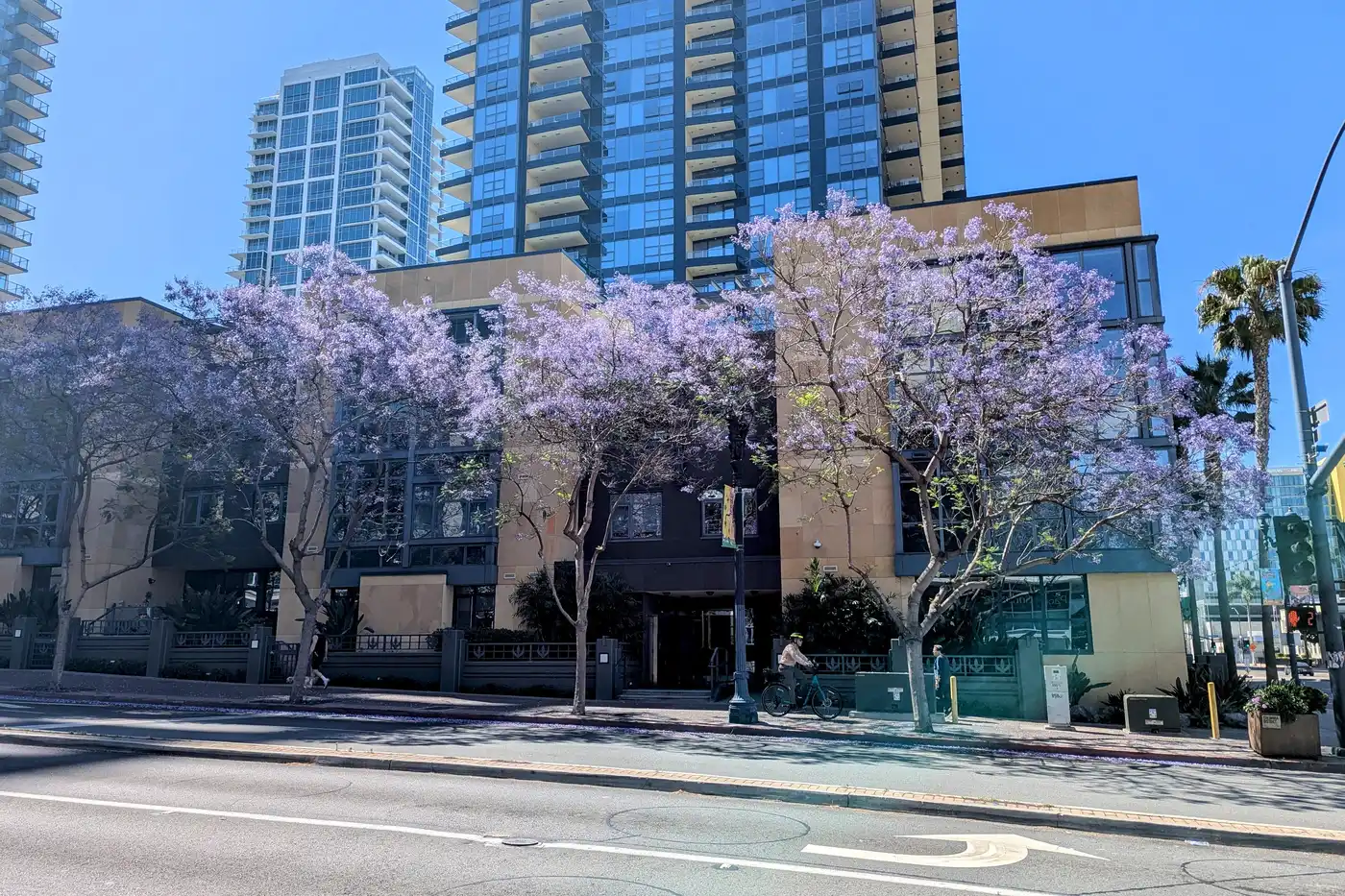 Sidewalk along downtown San Diego roadway.