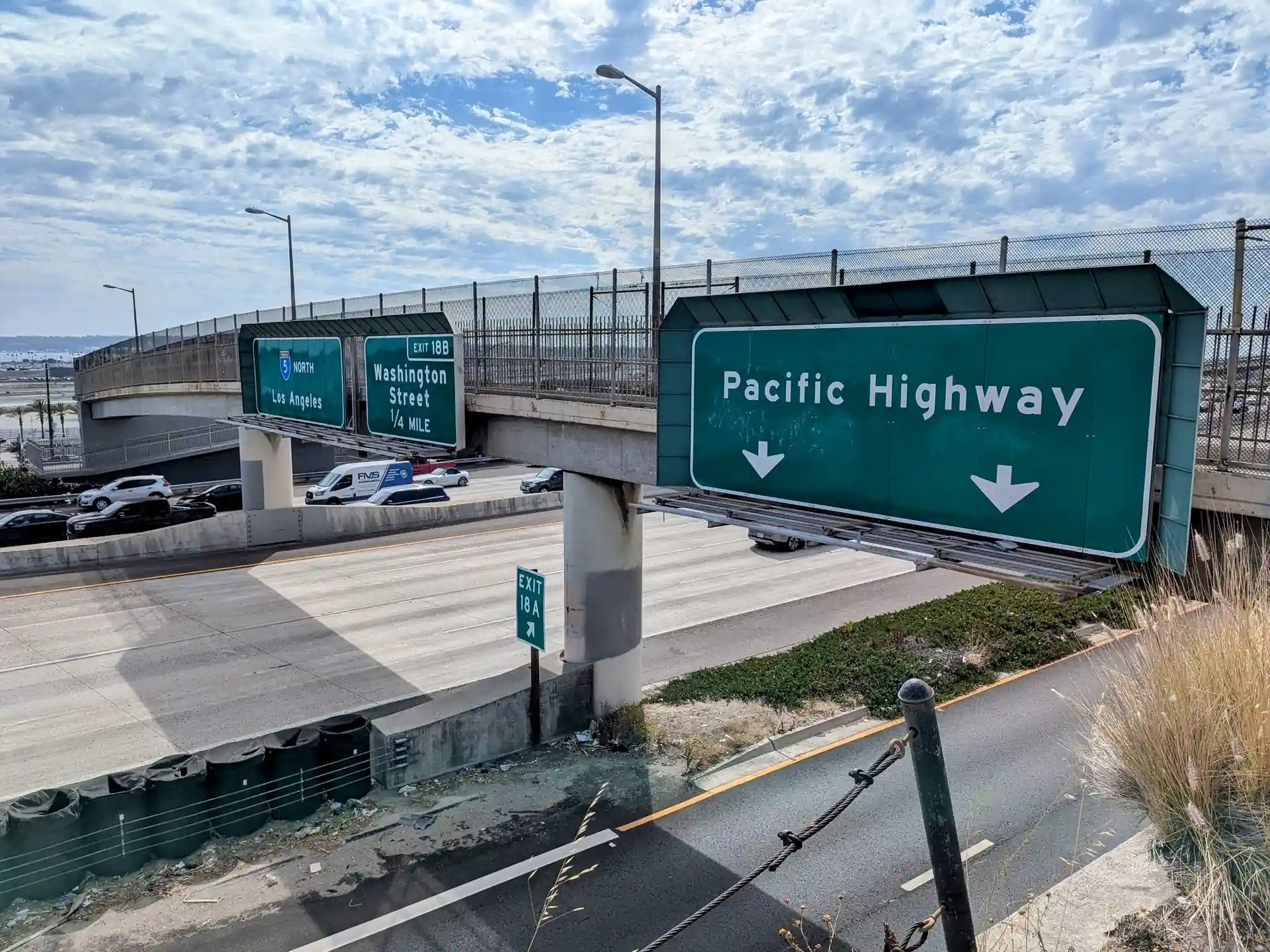 Traffic on a California freeway interchange maintained by Caltrans.