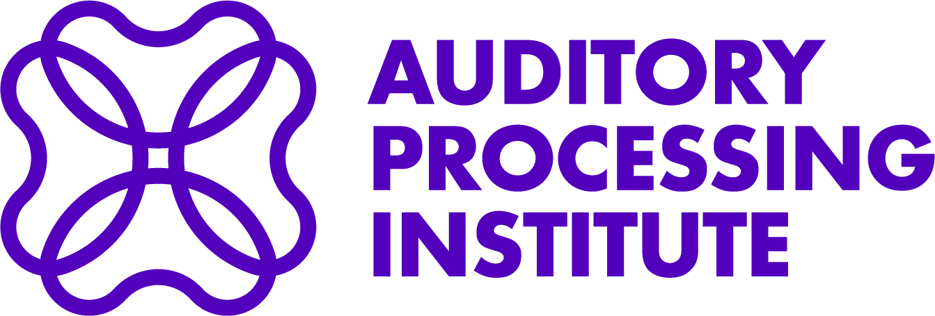 Logo of Auditory Processing Institute featuring a purple abstract geometric symbol next to the institute's name in bold uppercase letters.