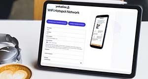 Mobilozophy wifi marketing platform showing branded guest WiFi portal on tablet