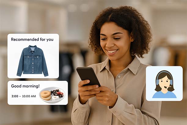 Women looking at her phone while personalized notifications pop up