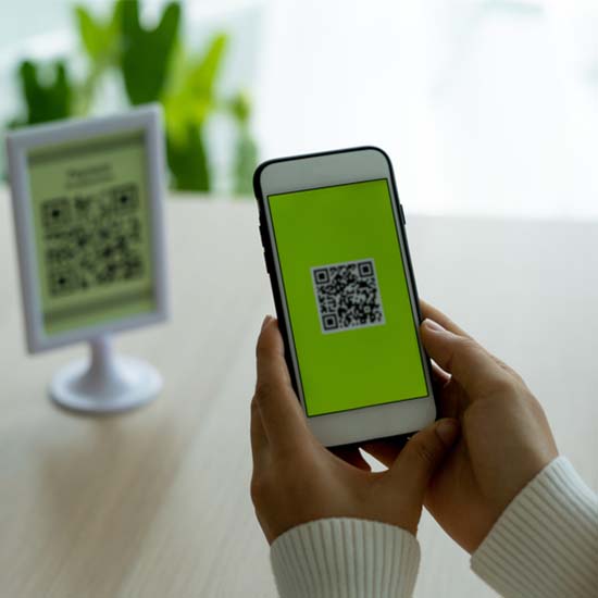 Mobilozophy QR code scanning on mobile app - purple branded experience
