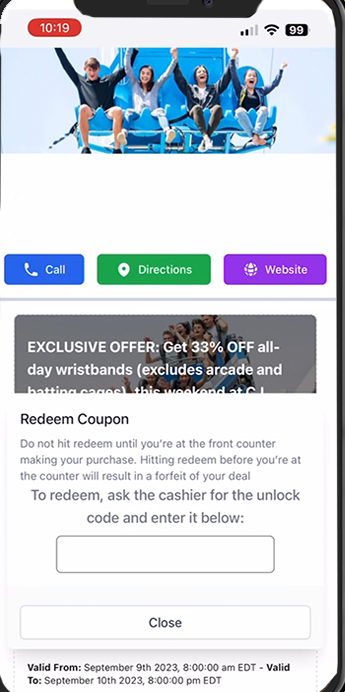 RedeemPal staff app showing Add Points, Redeem Points, Redeem Coupons and Redeem eCards