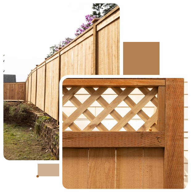 wooden privacy fence with a decorative lattice top section