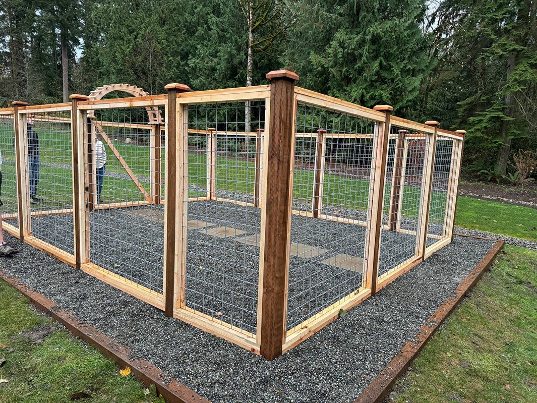 Hog wire fence enclosing a play area in Seattle