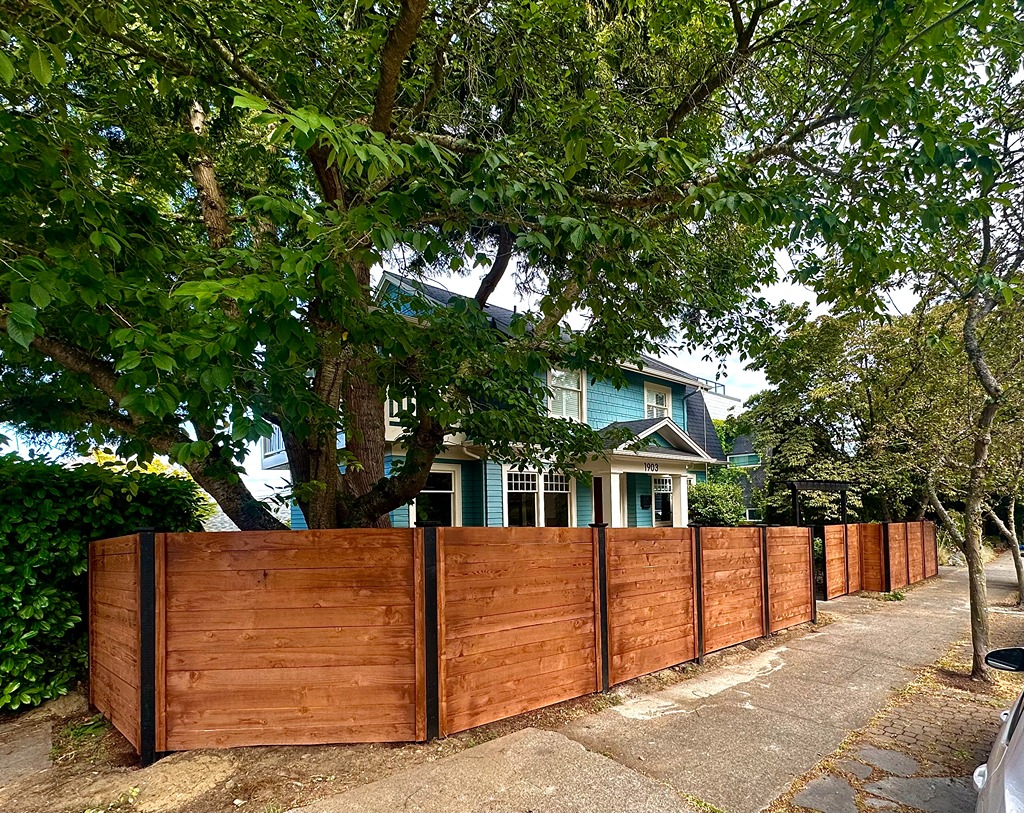 AFTER - Custom Horizontal Cedar Fence with Black Posts in Seattle