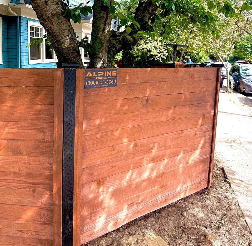 AFTER - Custom Horizontal Cedar Fence with Black Posts in Seattle