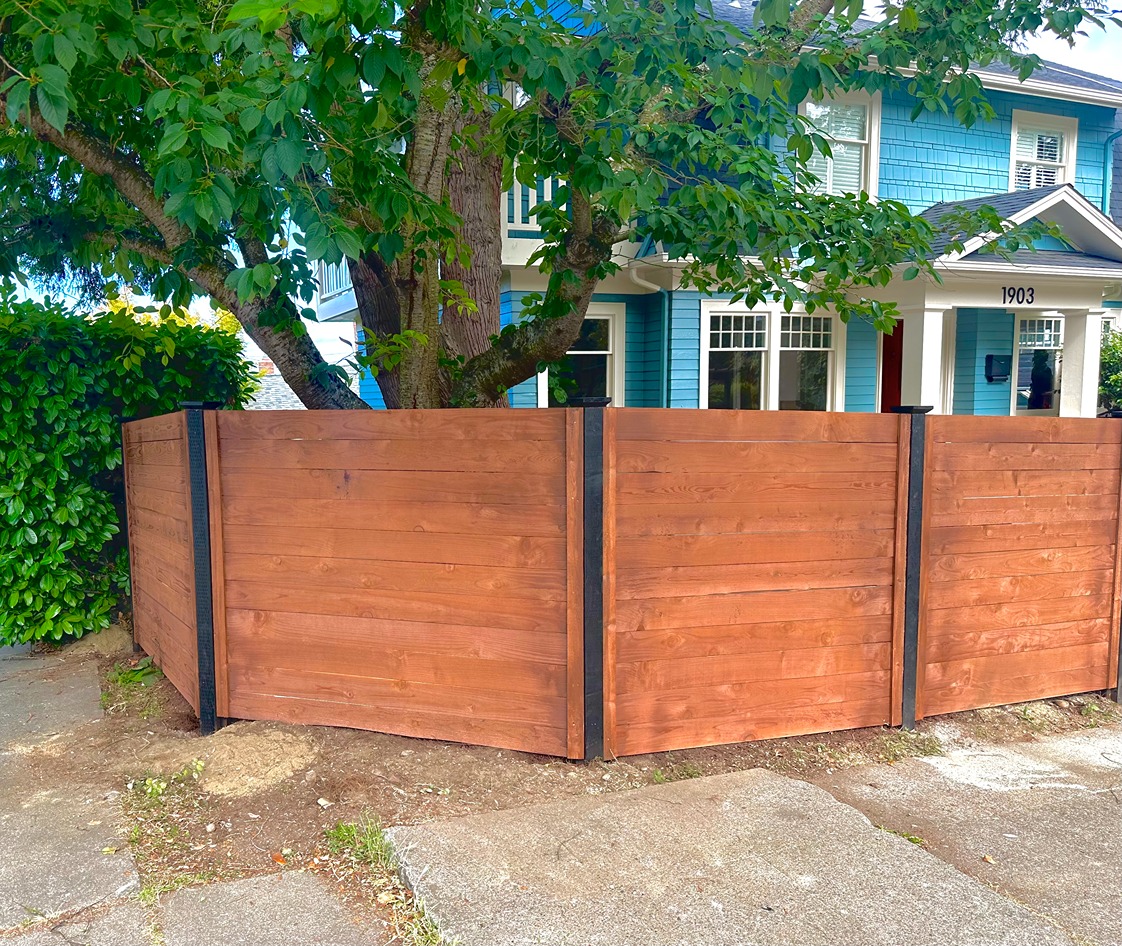 AFTER - Custom Horizontal Cedar Fence with Black Posts in Seattle