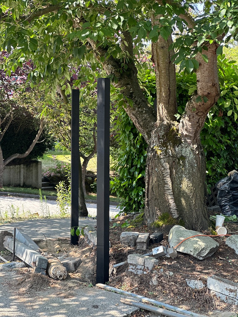 In Process - Custom Horizontal Cedar Fence with Black Posts in Seattle 