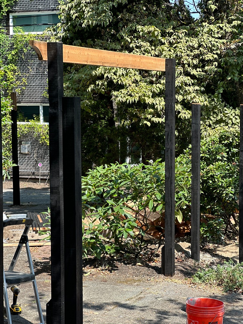 In Process - Custom Horizontal Cedar Fence with Black Posts in Seattle 