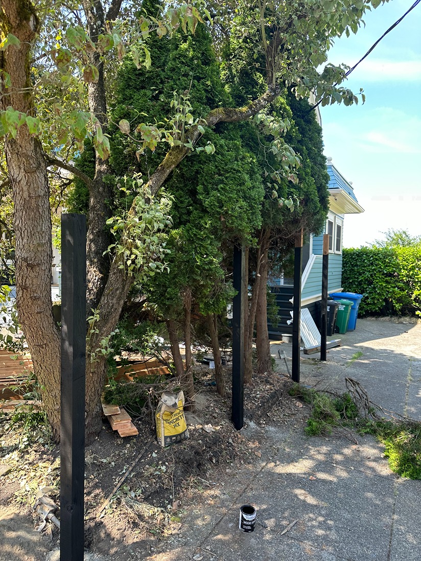 In Process - Custom Horizontal Cedar Fence with Black Posts in Seattle 