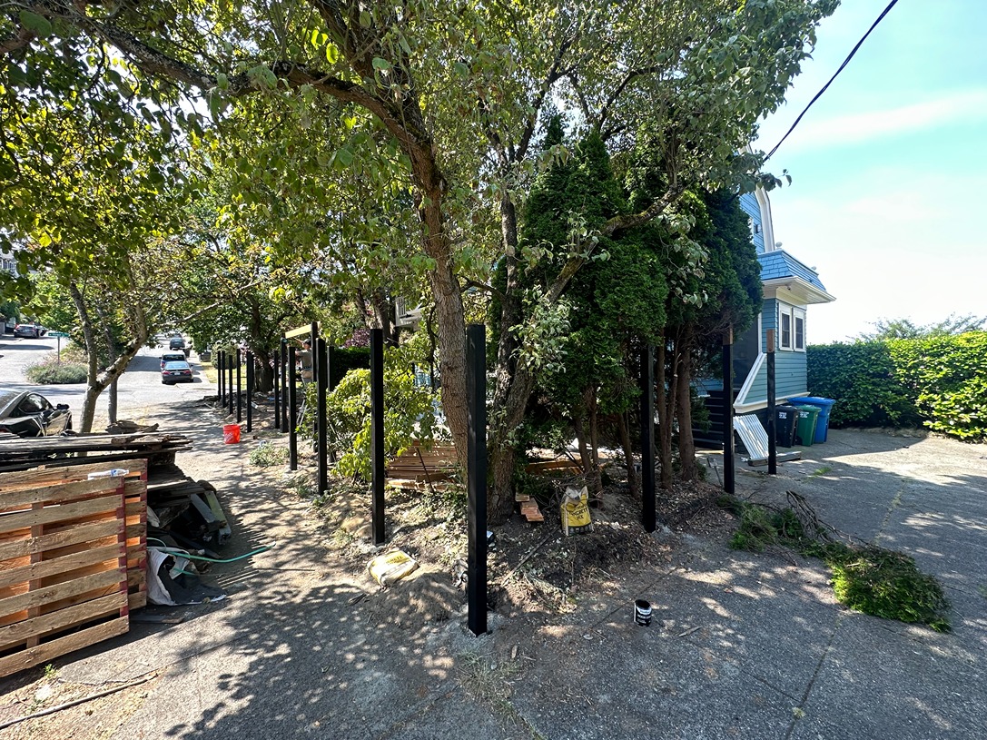In Process - Custom Horizontal Cedar Fence with Black Posts in Seattle 