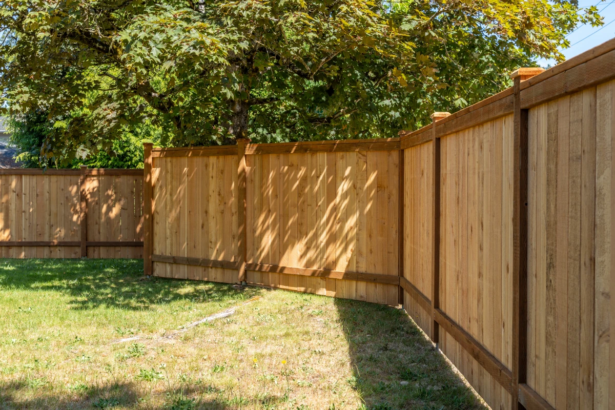 Wide view of cedar privacy fence installation in Shoreline WA 98133