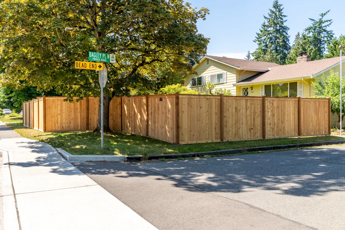 front view of cedar privacy fence installation in Shoreline WA 98133