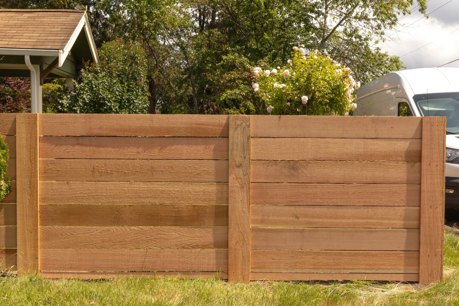 Horizontal cedar fence panels