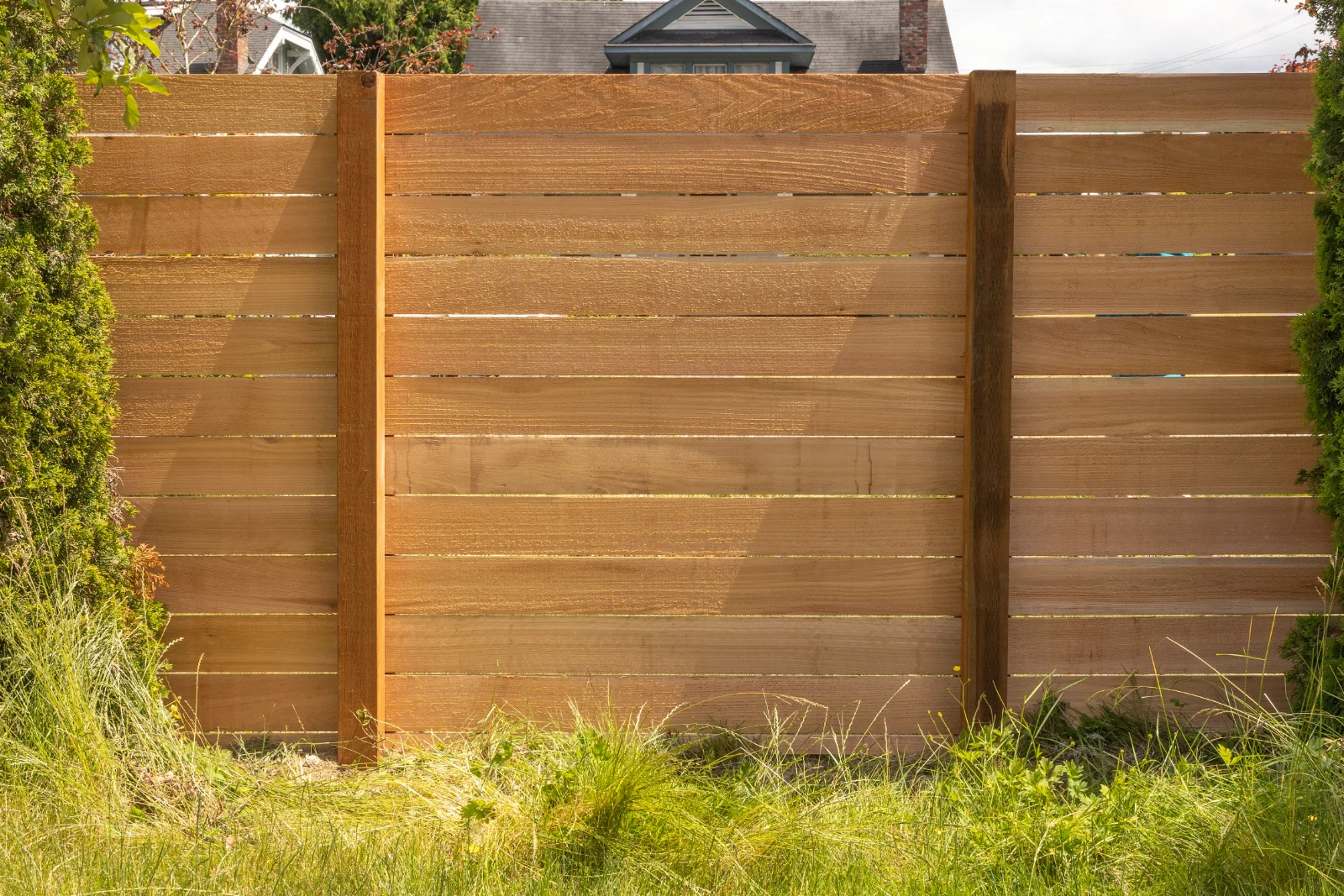 Modern wood fence backyard