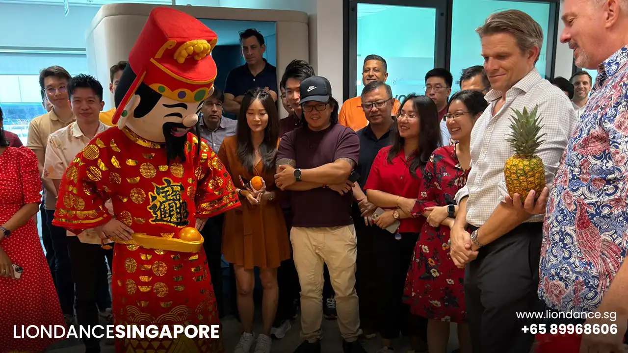 god of fortune together with a crowd