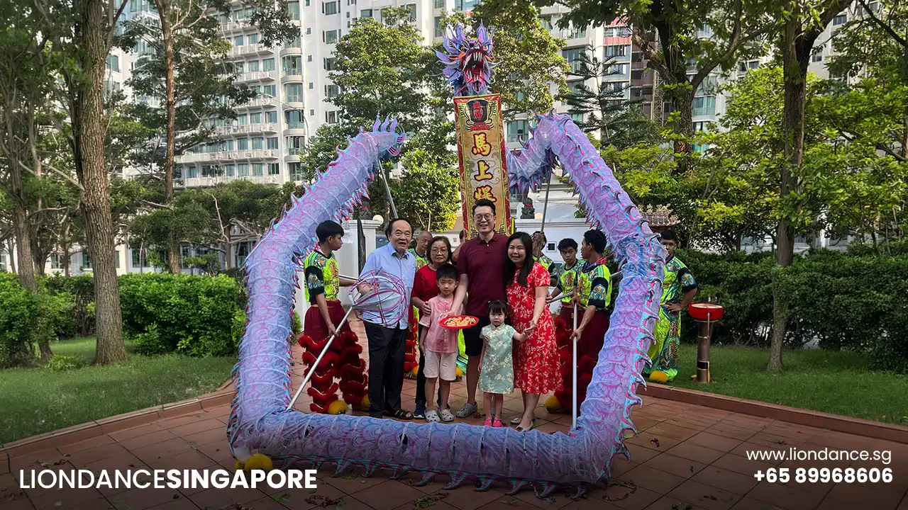 dragon dance pose with client