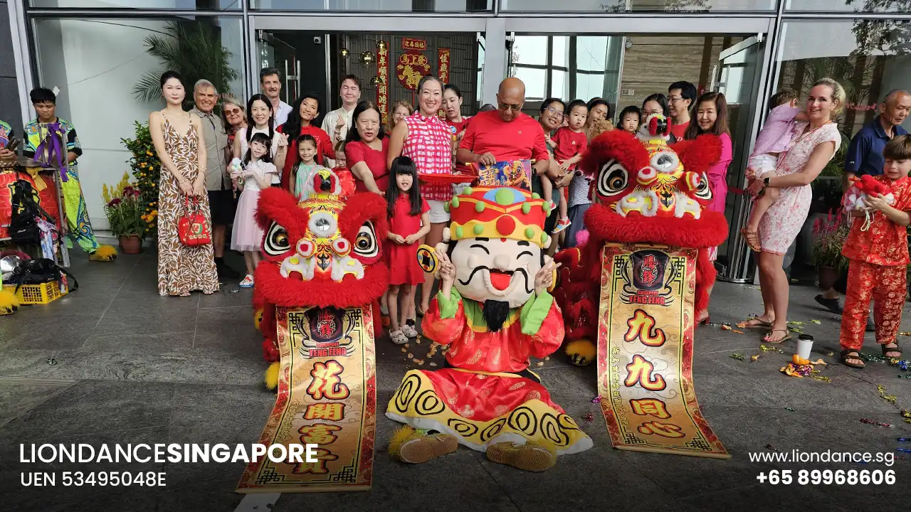 lion dance pose with client