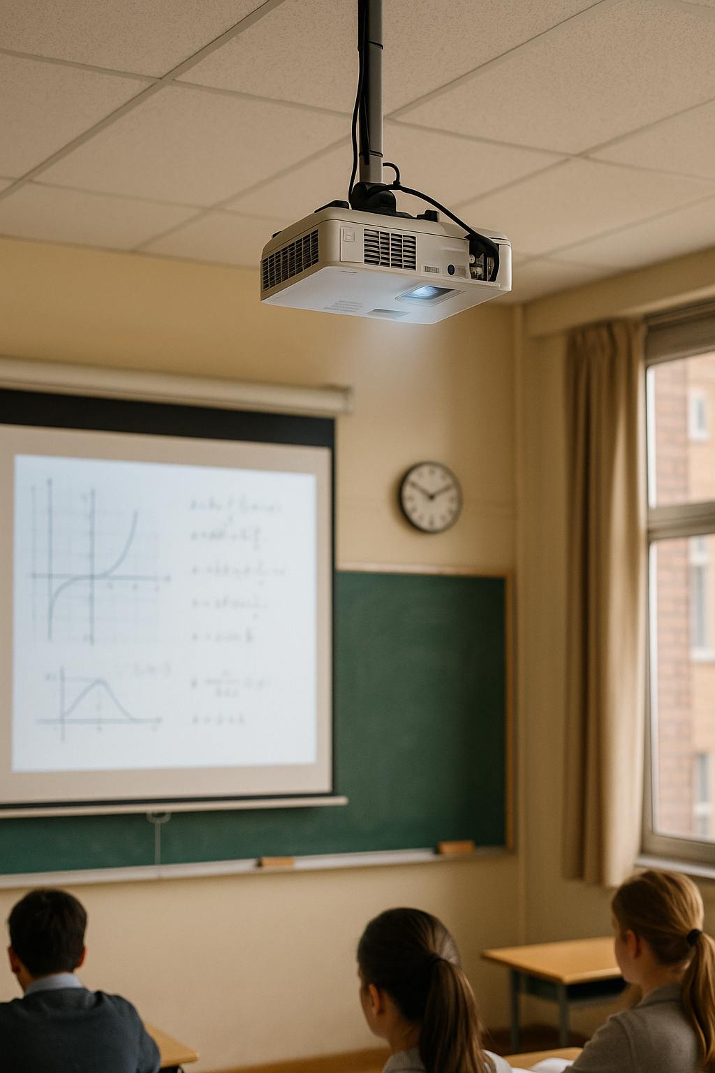 Classroom projector operating inside a digital classroom