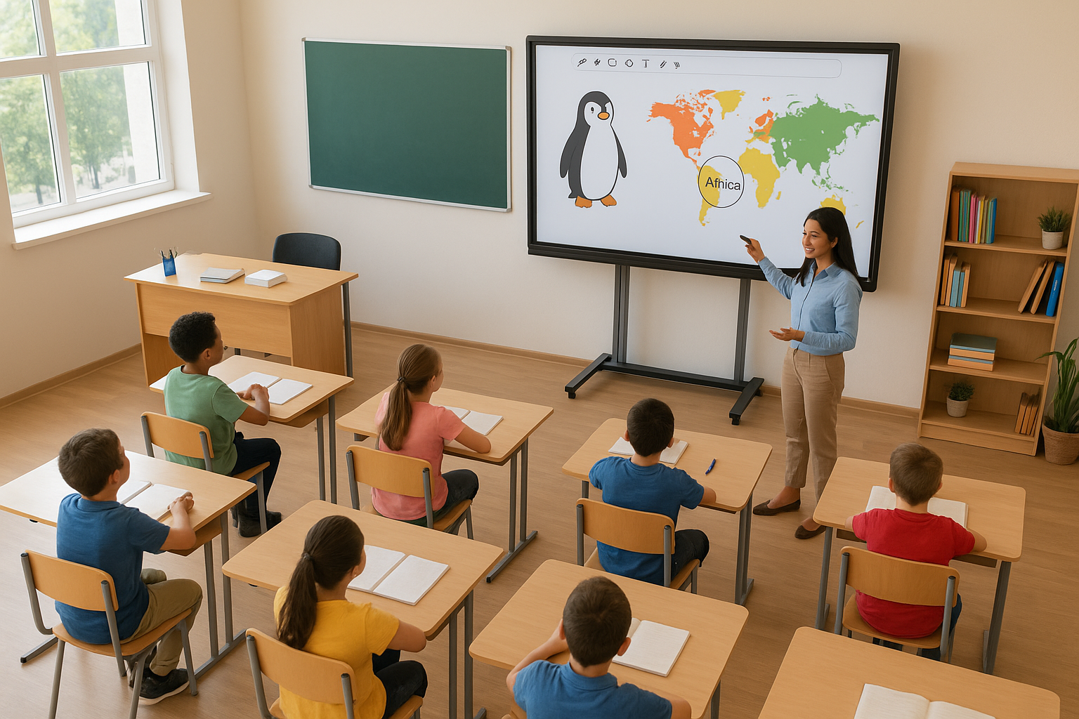teacher teaching in a smart class setup