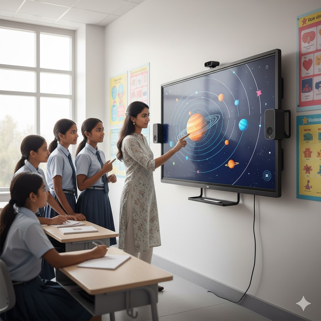 image of an interactive flat panel in a digital classroom