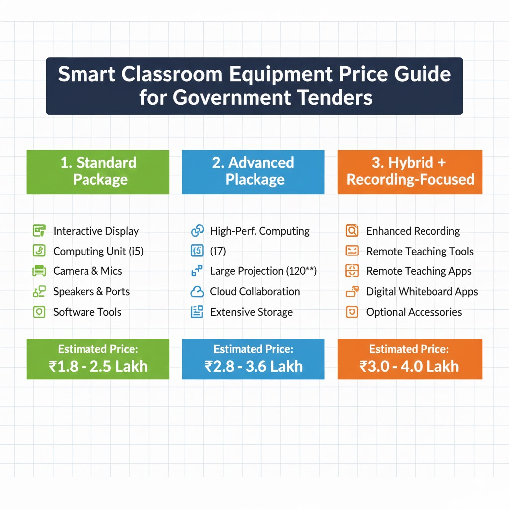 Smart classroom equipment list with price breakdown for government tender packages