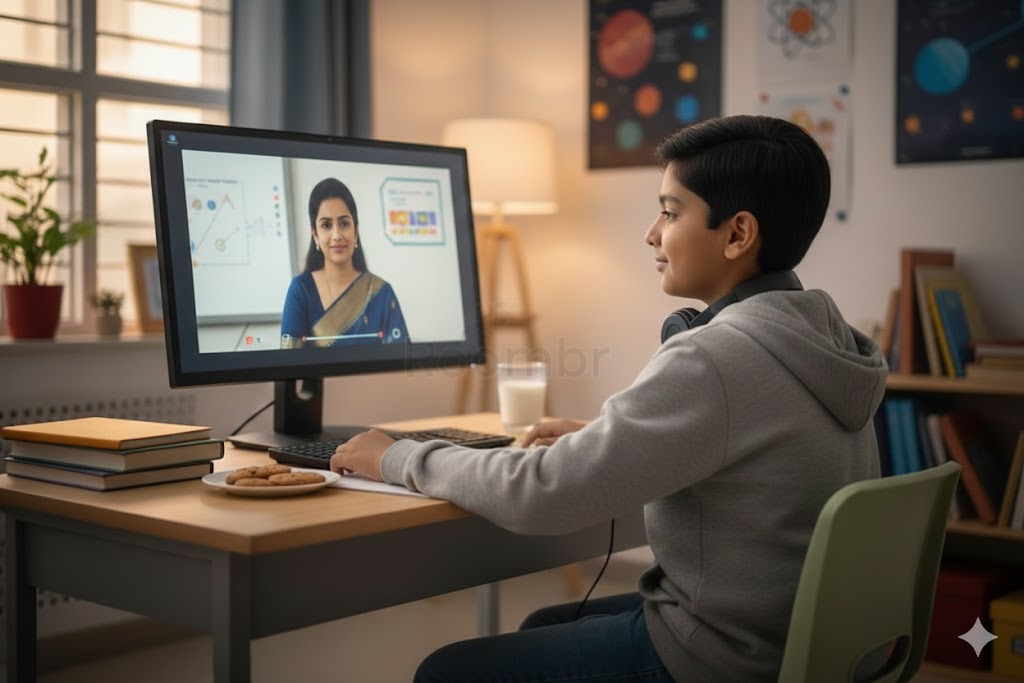 Student rewatching class video at home for personalized learning
