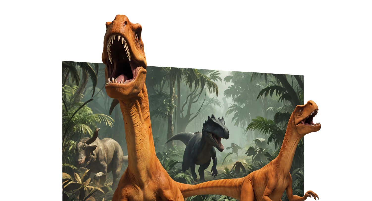A large interactive display showing dinosaurs coming to life with 3D technology  