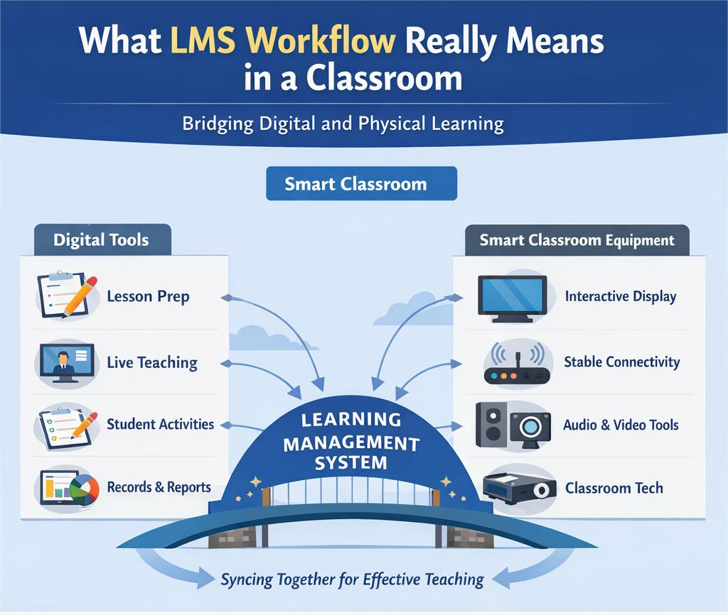 infographic explaining learning management system in a digital classroom setup