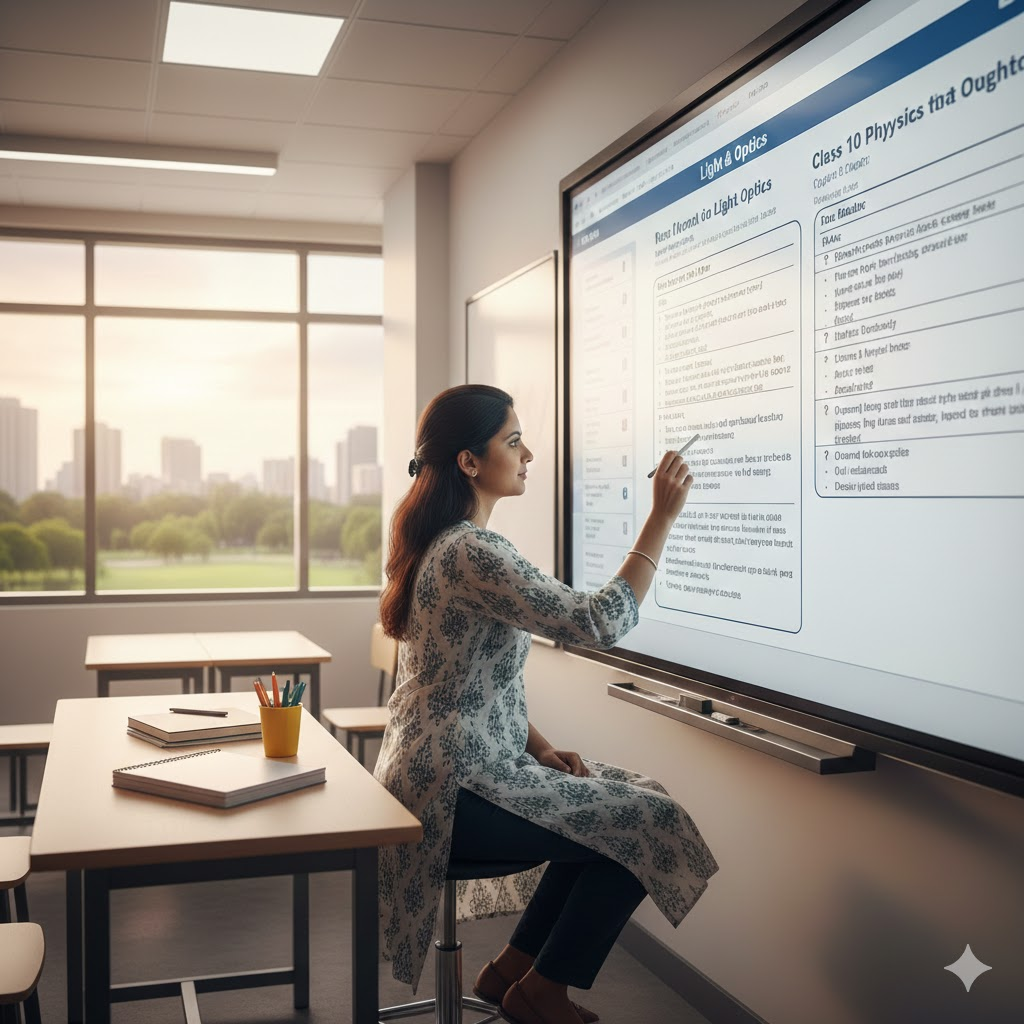 Educator creating an exam using a test generator on an interactive display in a digital classroom 